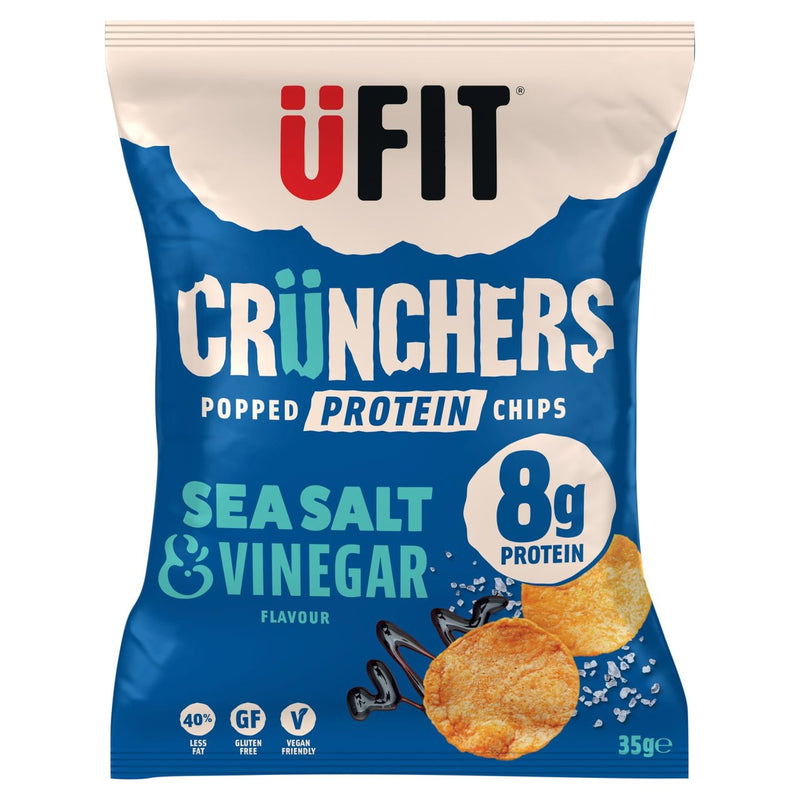 UFIT Crunchers High Protein Popped Chips, Sea Salt & Vinegar 35g - Case of 11 Multisave (Best Before Date: 12/04/2024)