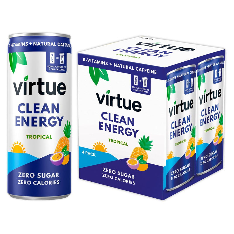 Virtue Clean Energy Tropical Flavour Energy Drink (4 x 250ml Multipack)