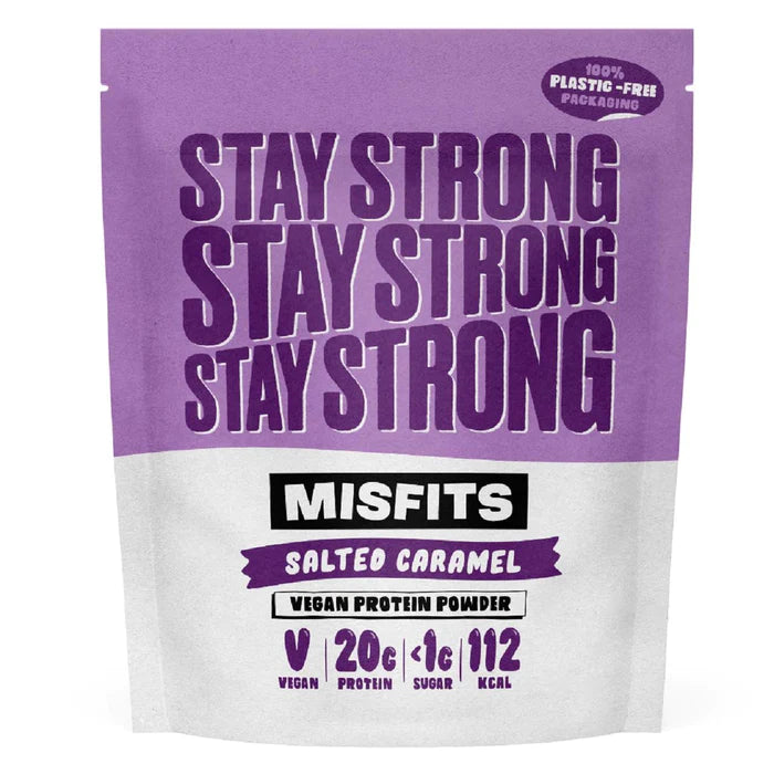 Misfits Salted Caramel Flavour Plant-Powered High Protein Powder 500g - Bundle of 4 Multisave (Best Before Date: 30/04/2024)