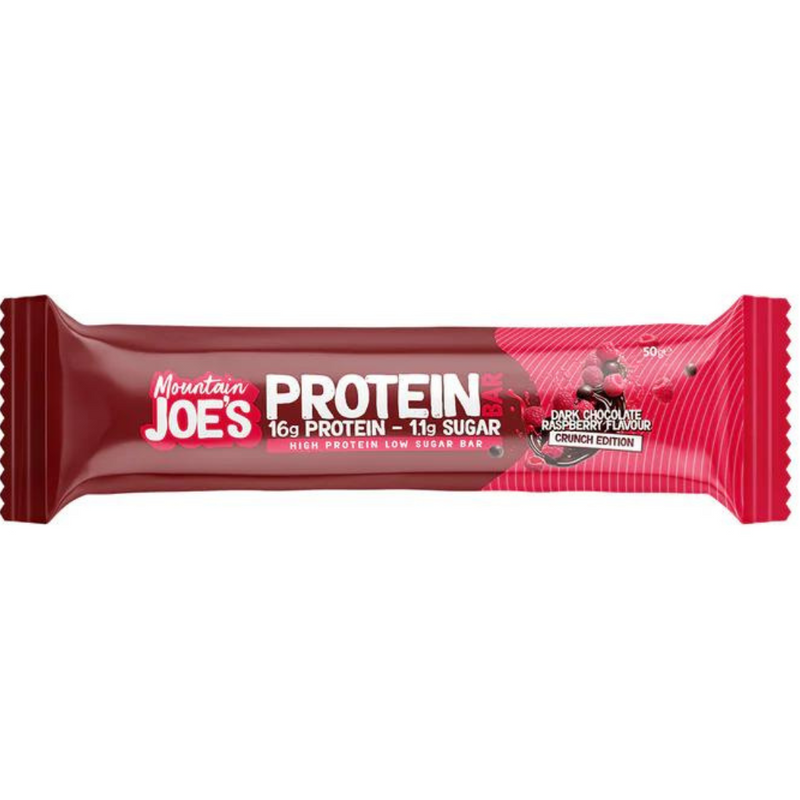 Mountain Joe's Dark Chocolate Raspberry Flavour Crunch Edition Protein Bar 50g - Case of 12 Multisave
