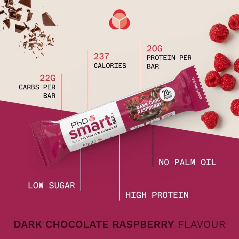PhD Smart Dark Chocolate Raspberry Flavour Bar 64g
