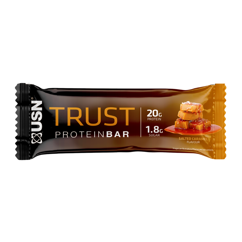 USN Trust Salted Caramel Flavour Protein Bar 55g - Case Of 15 Multisave (Best Before Date: 30/04/2024)