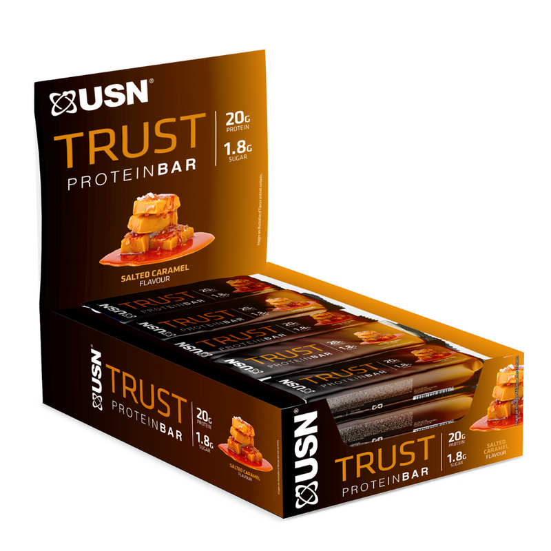USN Trust Salted Caramel Flavour Protein Bar 55g - Case Of 15 Multisave (Best Before Date: 30/04/2024)