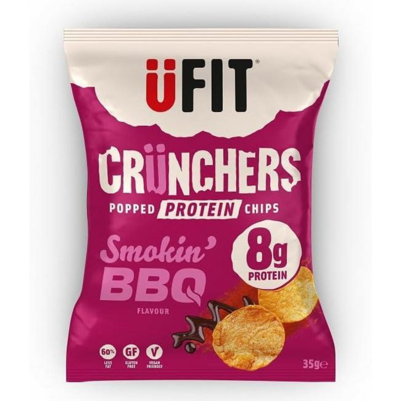 UFIT Crunchers High Protein Popped Chips, Smokehouse BBQ 35g - Case of 11 Multisave (Best Before Date: 04/05/2024)