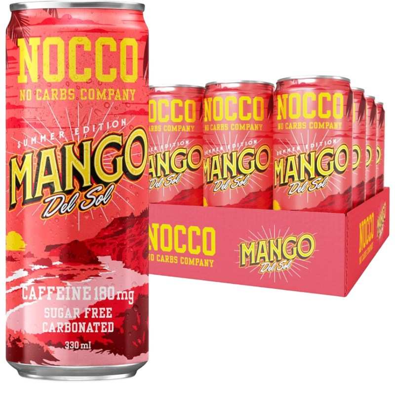 NOCCO Mango Del Sol BCAA Sugar Free Carbonated Drink 330ml - Case of 12 Multisave (Best Before Date: 28/06/2024)