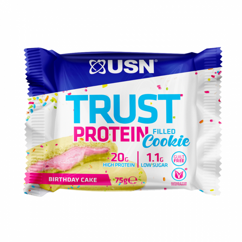 USN Trust Filled Birthday Cake Flavour Protein Cookie 75g - Case Of 12 Multisave (Best Before Date: 22/08/2024)