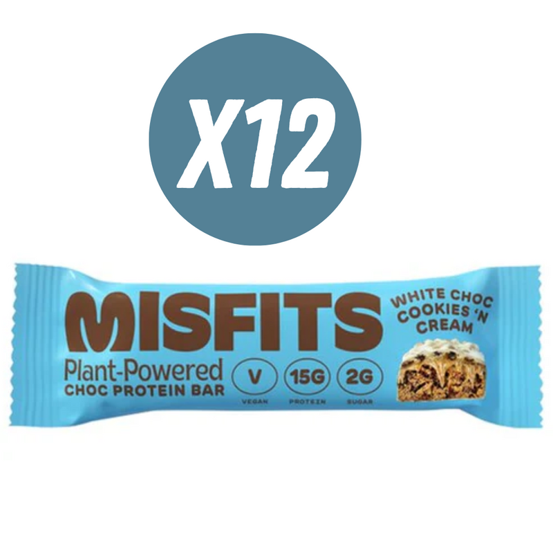 Misfits White Chocolate Cookies And Cream Flavour Protein Bar 45g - Bundle of 12 Multisave