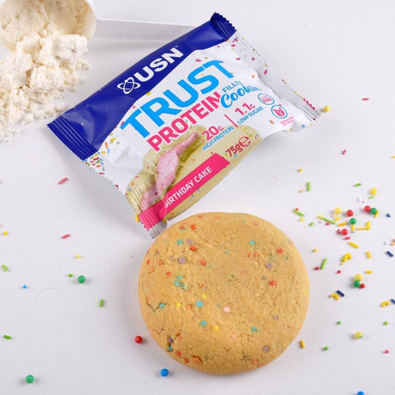 USN Trust Filled Birthday Cake Flavour Protein Cookie 75g - Case Of 12 Multisave (Best Before Date: 22/08/2024)