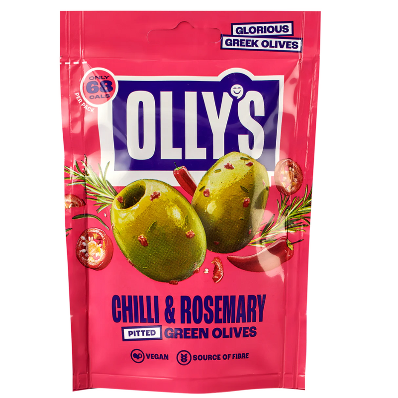 Olly's Chilli & Rosemary Green Olives 50g - Case of 12 Multisave (Best Before Date: 24/02/2024)