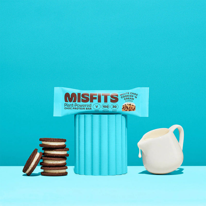 Misfits White Chocolate Cookies And Cream Flavour Protein Bar 45g - Bundle of 12 Multisave