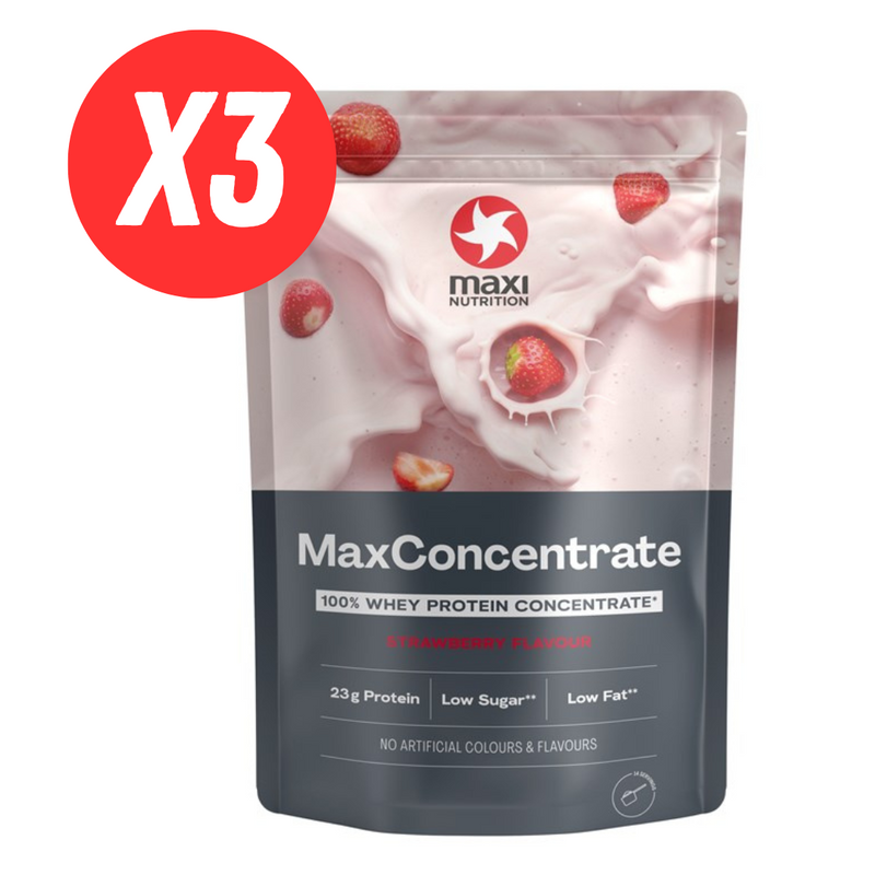MaxiNutrition Strawberry Flavour Whey Protein Max Concentrate 420g - Case of 3 Multisave (Best Before Date: 30/06/2024)