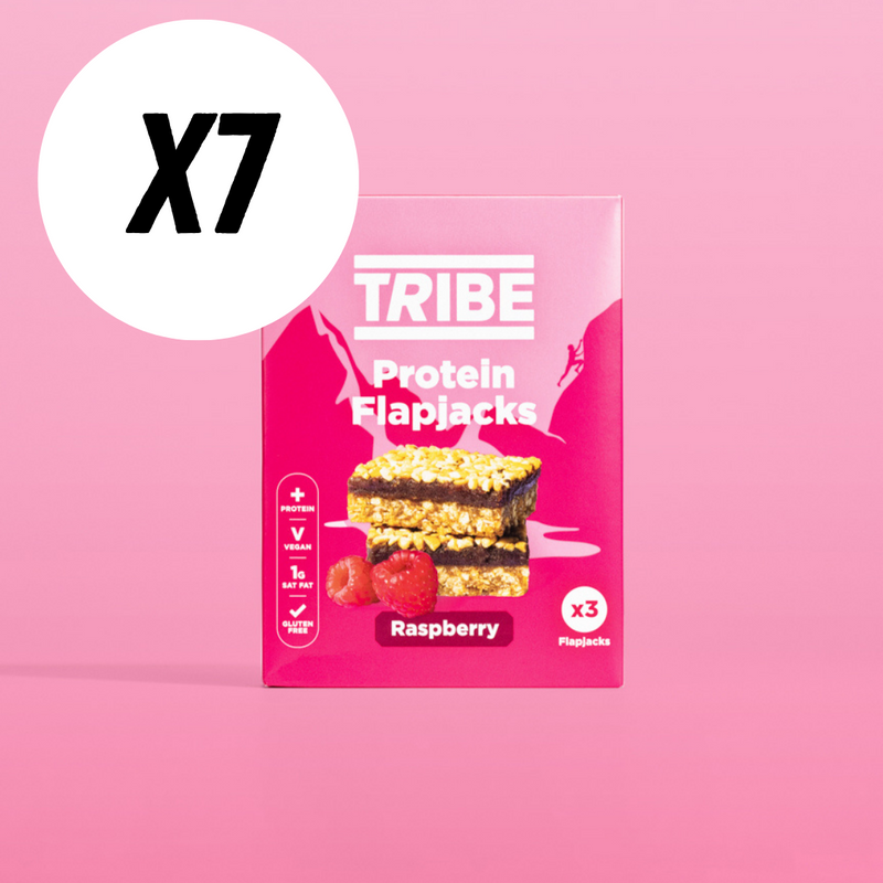 Tribe Raspberry Protein Flapjacks (3 x 38g Multipack) - Case of 7 Multisave