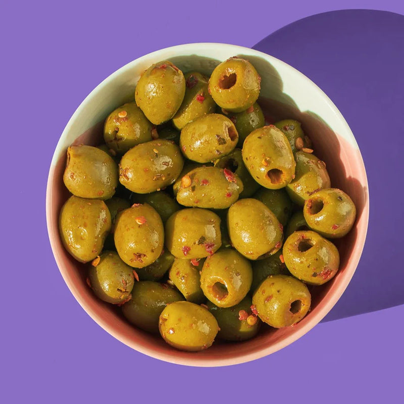 Olly's Chilli & Rosemary Green Olives 50g - Case of 12 Multisave (Best Before Date: 24/02/2024)