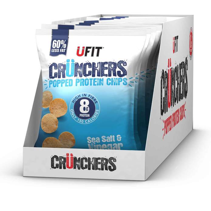 UFIT Crunchers High Protein Popped Chips, Sea Salt & Vinegar 35g - Case of 11 Multisave (Best Before Date: 12/04/2024)