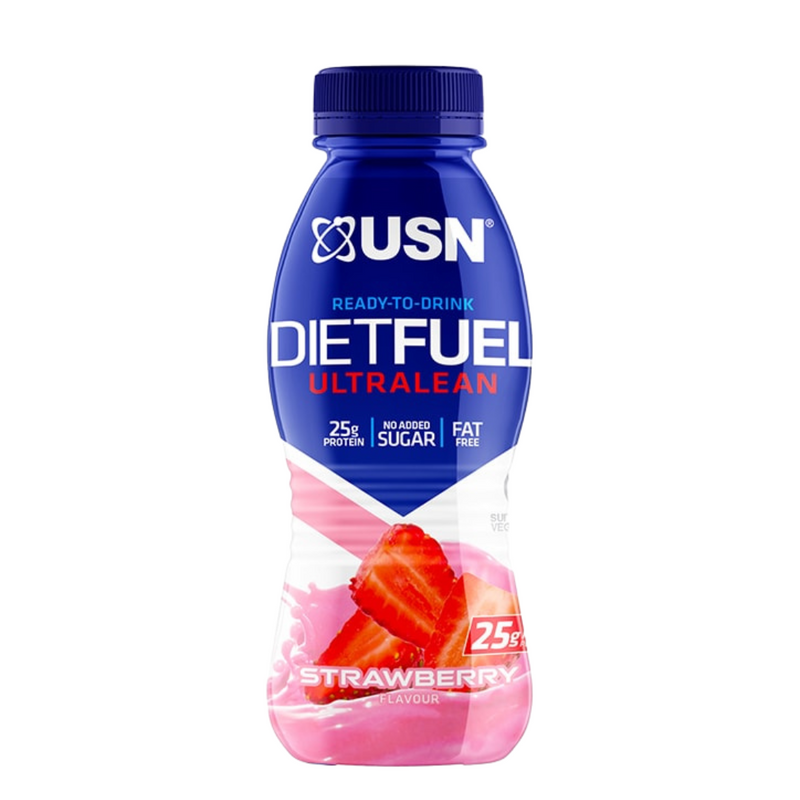 USN Diet Fuel Ultra Lean Strawberry Flavour High Protein Milkshake 310ml - Case Of 8 Multisave  (Best Before Date: 13/06/2024)