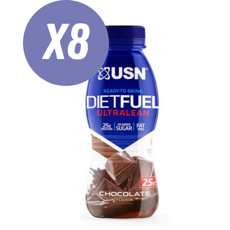 USN Diet Fuel Ultra Lean Chocolate Flavour High Protein Milkshake 310ml - Case Of 8 Multisave (Best Before Date: 22/06/2024)