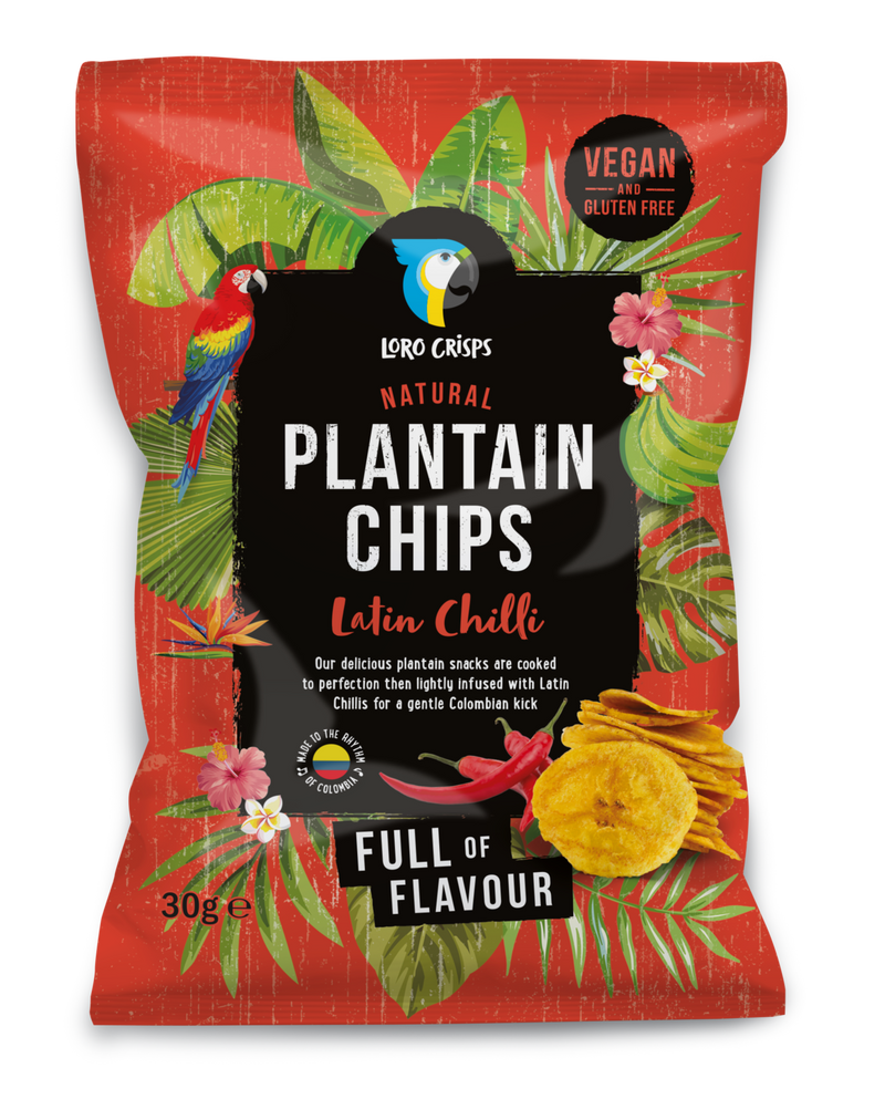 Loro Crisps Natural Plantain Chips, Latin Chilli Flavour 30g - Case of 12 Multisave (Best Before Date: 19/07/2024)