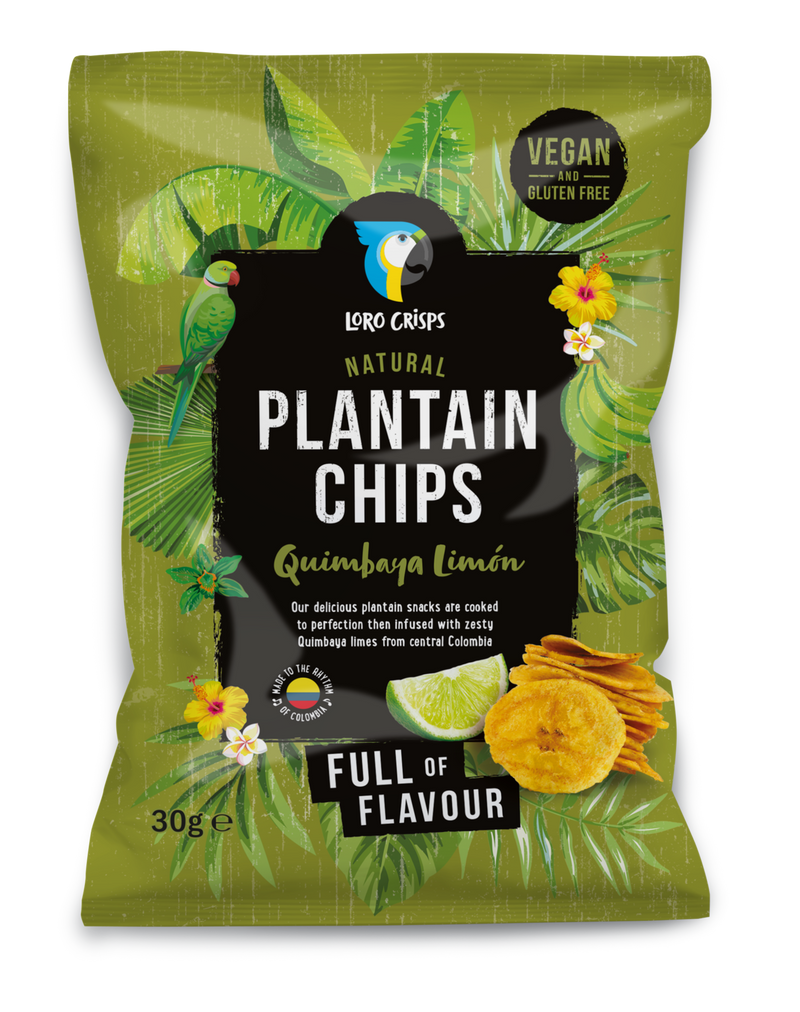 Loro Crisps Natural Plantain Chips, Quimbaya Lime 30g - Case of 12 Multisave (Best Before Date: 19/07/2024)